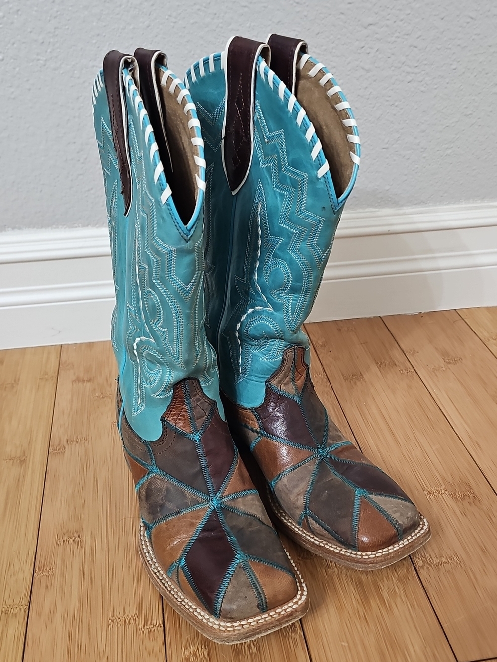 Ariat Turquoise and Brown Patchwork Western Boots